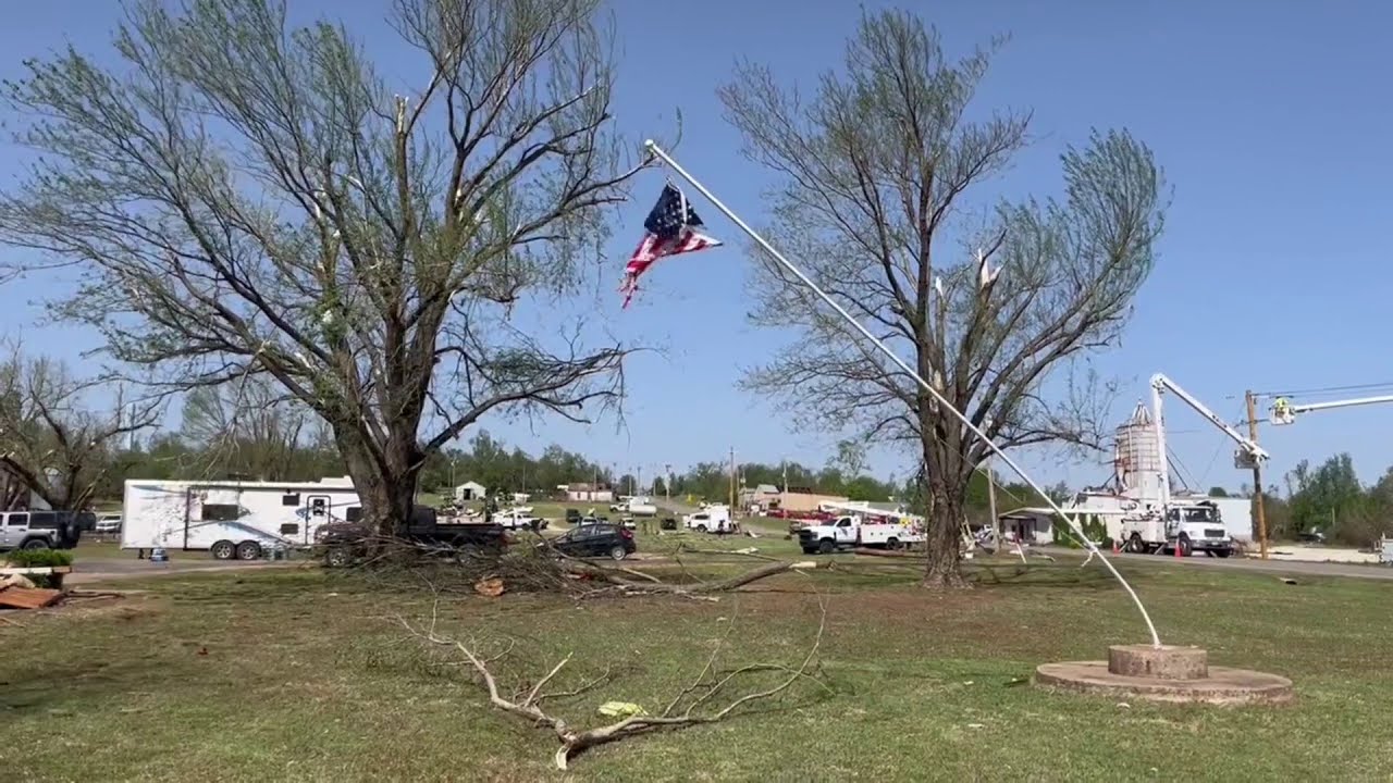 American Flag Waves Amid Oklahoma Tornado Damage | Houston