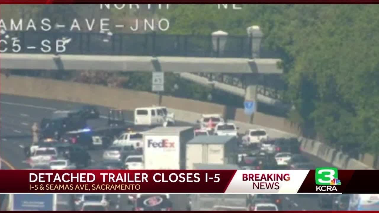 Detached Trailer Blocks Interstate 5 Lanes Blocked In Sacramento