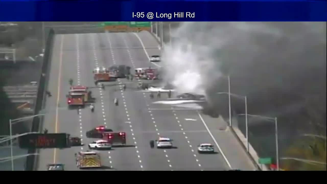 Dot Video: Crash, Vehicle Fire Closes I 95 South In Groton