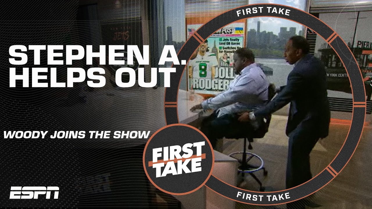 Stephen A. Helps Damien Woody Get Comfy On The First Take Set 😄