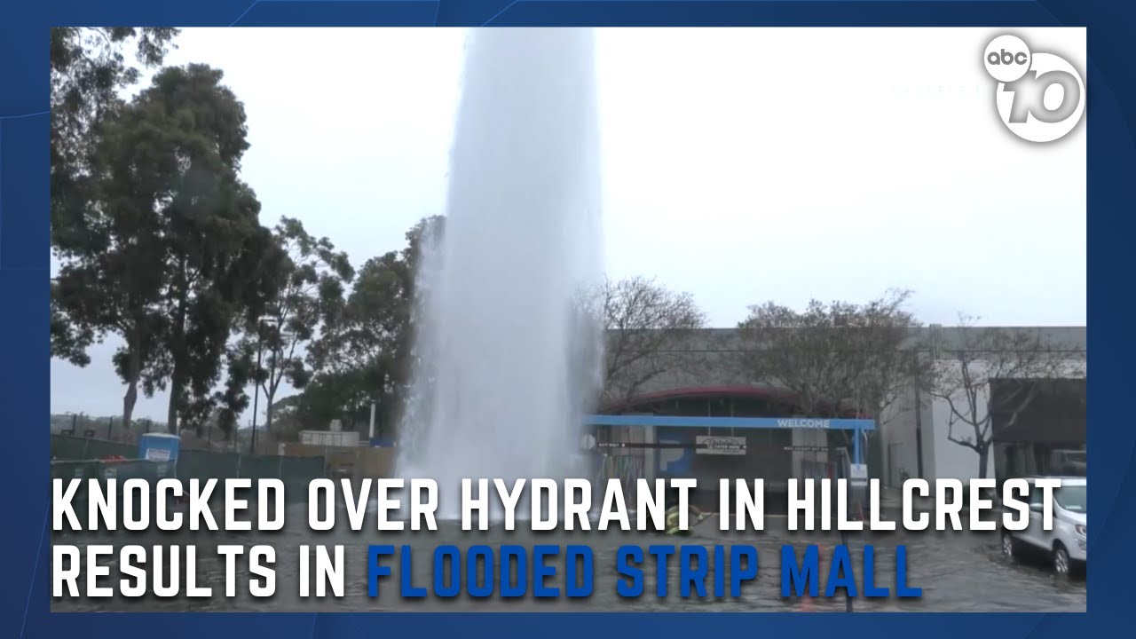 Broken fire hydrant floods parking lot, closes freeway off ramp | San Diego News