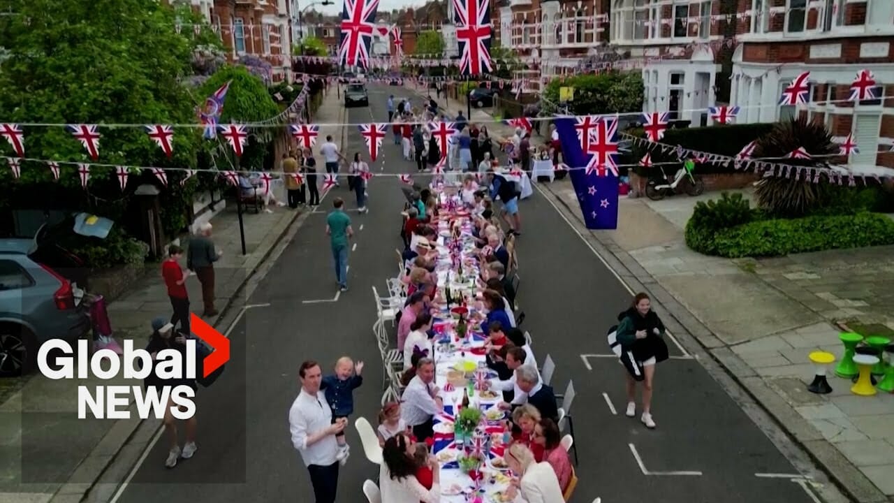 King Charles Iii Coronation: British Street Celebration Has Flags, Champagne, Food