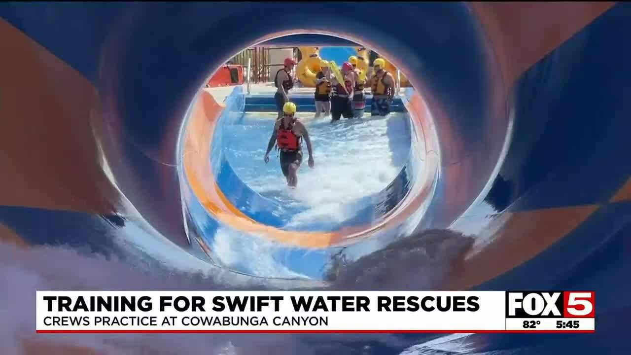 Las Vegas Fire & Rescue Practices Swift Water Rescue At Water Park