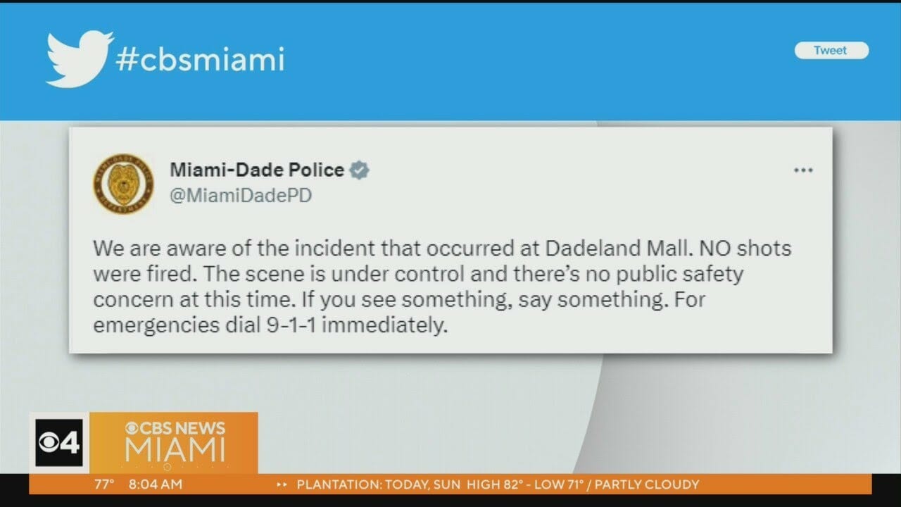 No Shots Fired At Dadeland Mall, No Public Safety Concern Mdps Confirms