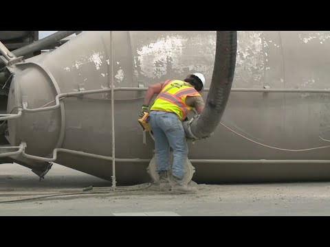 Overturned 18 Wheeler Carrying Cement Shuts Down Frontage Road