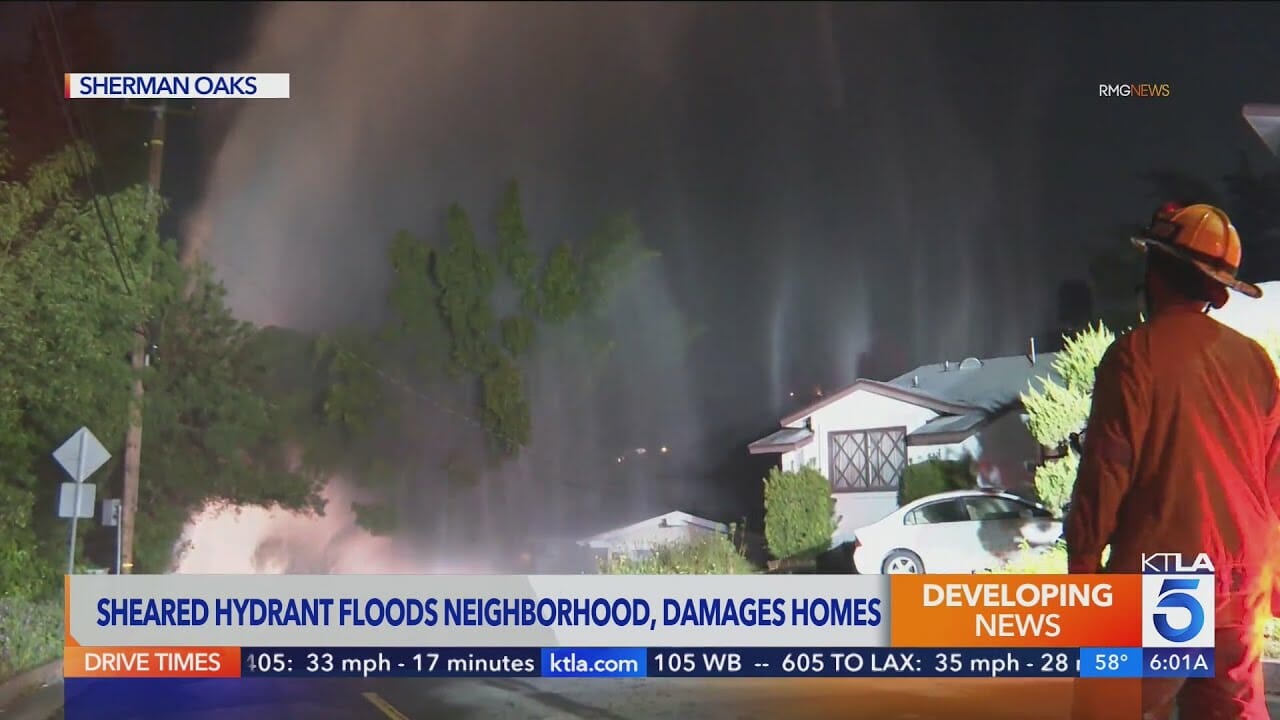 Sheared Fire Hydrant Floods Sherman Oaks Neighborhood, Damages Homes