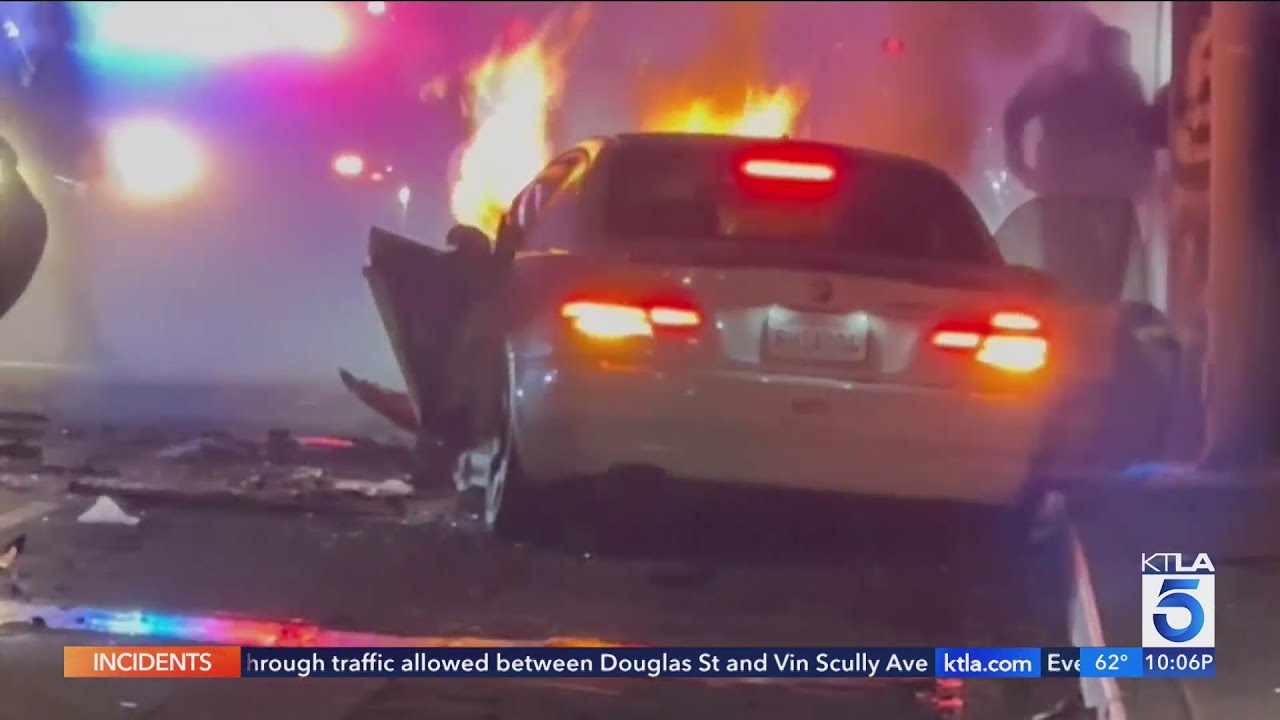 South L.a. Police Pursuit Ends In Fiery Crash