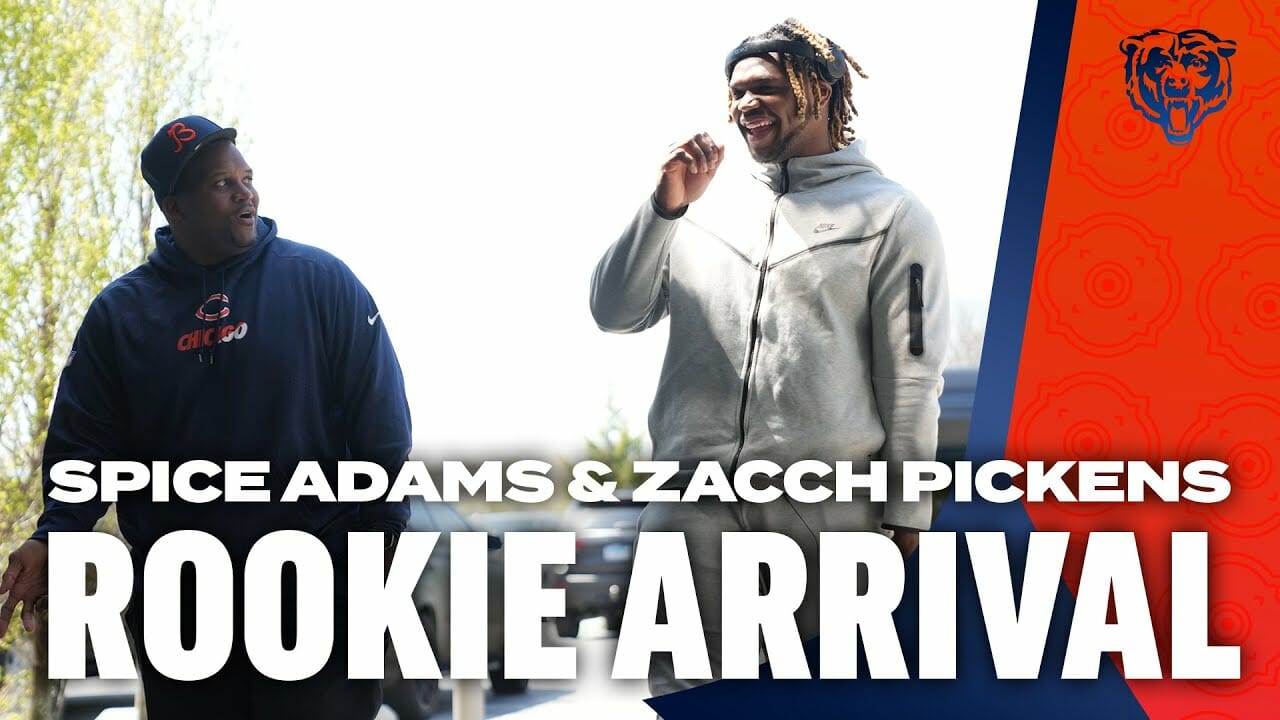 Spice Adams Rides With Zacch Pickens To Rookie Minicamp | Chicago Bears