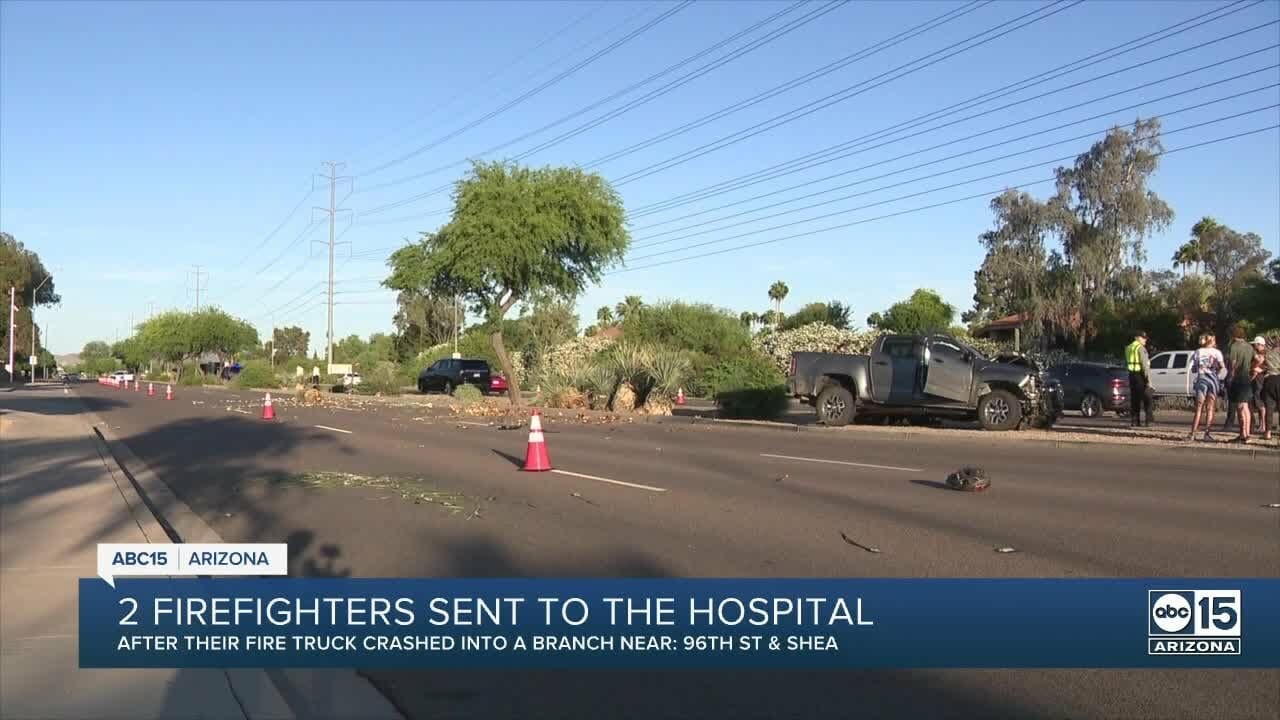 Two Firefighters Hospitalized After Car Crashes Into Tree, Tree Falls On Fire Truck