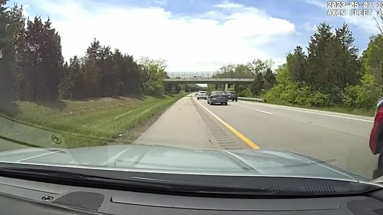 Video Shows Ohio Trooper’s Close Call After Vehicle Veers Off Road, Almost Hits Him