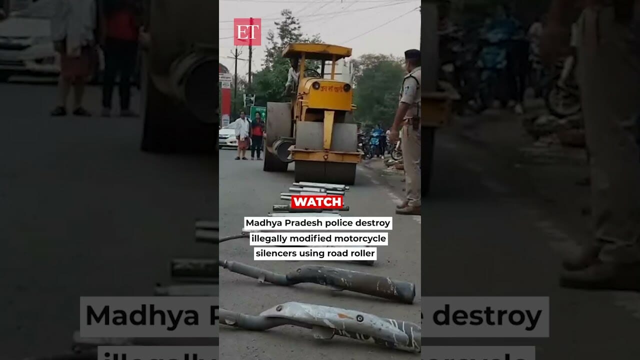 Watch: Madhya Pradesh Police Destroy Illegally Modified Motorcycle Silencers Using Road Roller | Econ Times