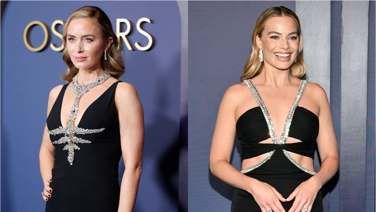 Margot Robbie And Emily Blunt Seemingly Twin In Similar Dresses | E! News