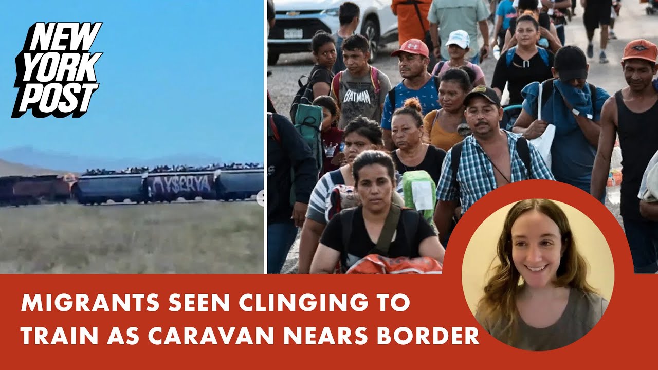 Migrants Seen Clinging To Train As Caravan Nears Border