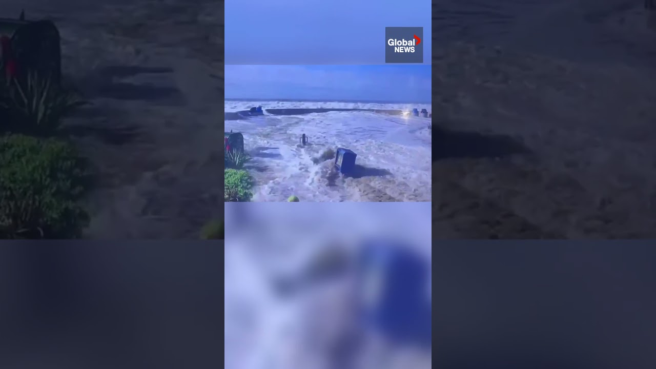 Sudden Impact: Huge Wave Crashes Over Sea Wall At Ventura Beach, Calif.🌊 #venturacalifornia #wave