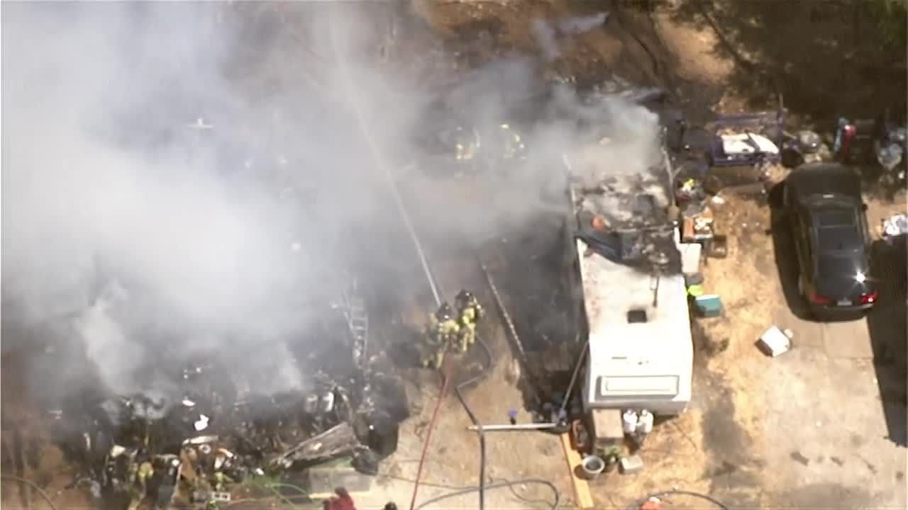 Raw: Crews Battle Trailer Fire In Sacramento County